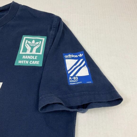 Adidas Mens Cotton T-Shirt Blue FADED Logo Short Sleeve Crew Neck Size Small * - Picture 4 of 12